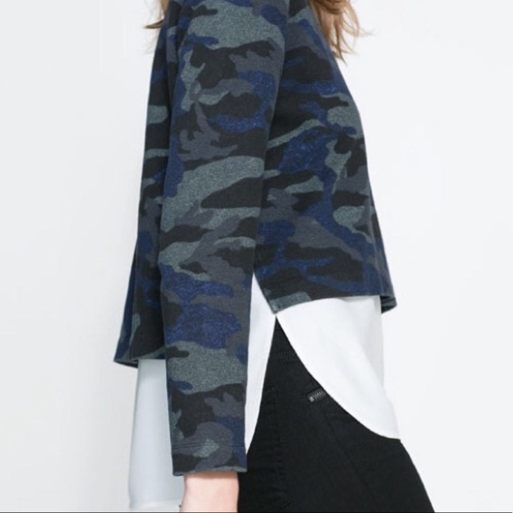 ZARA WOMAN Blue Camouflage Cropped Sweatshirt S